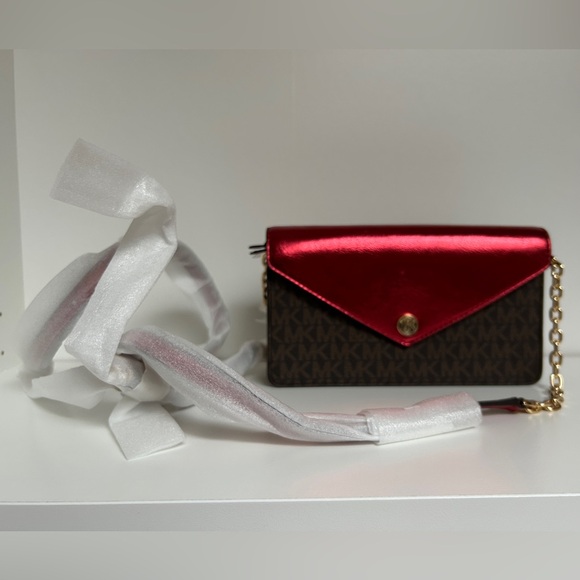 NWT Michael Kors Jet Set Travel Small Signature Logo Clutch Crossbody Bag - Picture 2 of 5